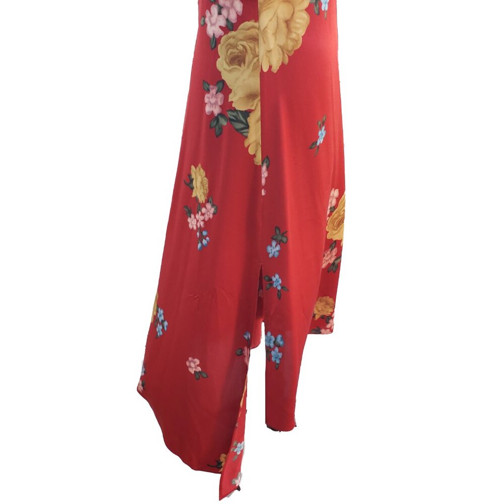 Magda Butrym Dress Red Floral Silk Short Sleeves Asymmetric Hem Midi 38 - Picture 8 of 10